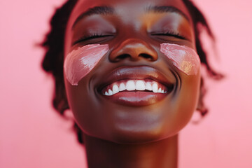Wall Mural - cropped image of cheerful smiling young african american diverse young woman with applied deep clean