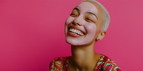 Wall Mural - cropped image of cheerful smiling young african american diverse young woman with applied deep clean