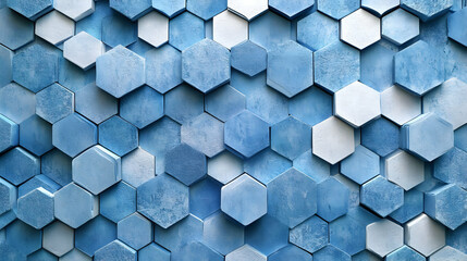 Abstract Blue and White Hexagon Pattern 3D Illustration