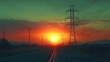 © danang - A long, straight road stretches towards a vibrant sunset with power lines in the foreground.