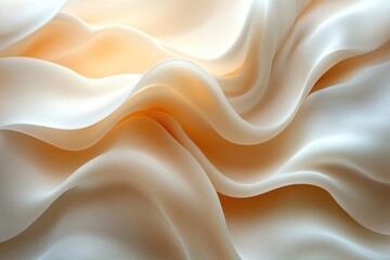 Abstract background of soft, flowing, white and cream colored fabric waves.