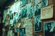 © James - Background image of evidence board with pictures of criminals in detectives office, copy space, Generative AI