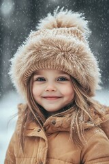 Sticker - Cute child boy dressed in winter clothes on blurred park background