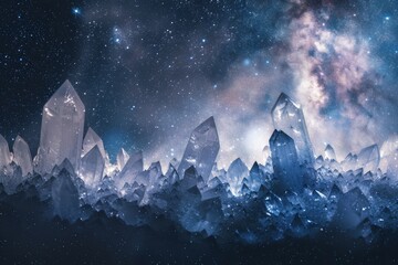 Aufkleber - A mystical crystal forest illuminated by a starry night sky with vibrant colors and enchanting atmosphere
