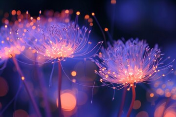 Aufkleber - Captivating ethereal flower glowing in a dreamy backdrop filled with sparkling lights and soft colors, creating a mesmerizing atmosphere of tranquility and beauty