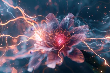 Aufkleber - Captivating ethereal flower glowing in a dreamy backdrop filled with sparkling lights and soft colors, creating a mesmerizing atmosphere of tranquility and beauty