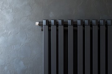 Wall Mural - Black vertical heater radiator on grey wall background