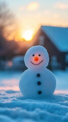 Sticker - Snowman on modern private house background