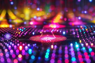 Fototapete - Vibrant light patterns illuminate a futuristic landscape with colorful reflections and dynamic shapes in an abstract digital art display