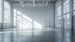 © MG - Empty white warehouse interior with doors and blank wall, Generative AI