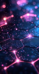 Wall Mural - Abstract hexagonal pattern with glowing dots and vibrant colors in a futuristic digital design