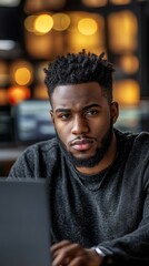 Wall Mural - vertical high-angle shot of concentrated male african american software developer writing program co