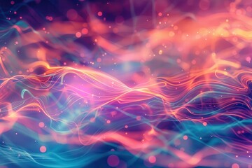 Poster - Vibrant abstract waves of light and color flowing dynamically against a dark background, illustrating energy and motion in a captivating visual display