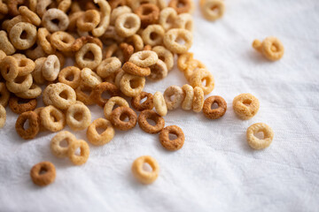 breakfast cereal on white background in a corner on a white cloth