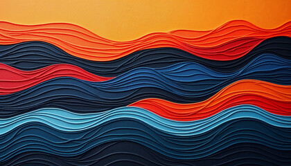 Wall Mural - colorful abstract wavy lines in shades of blue, orange, and red