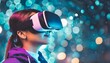 moça jovem moderna usando óculos de realidade virtual