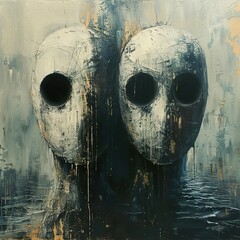 Wall Mural - Abstract Surreal Painting of Two Faces in Water