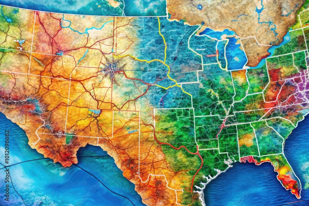 Texas Feature Map Detailed Map of Texas, USA Highlighting Major Cities, Highways, and ...