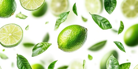 Wall Mural - Citrus Symphony: Flying Lime Fruits in a Whirl of Freshness and Vibrant Green