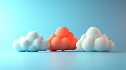 Poster - three stylized clouds in soft colors against a gradient background.