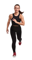 Wall Mural - Woman in sportswear running on white background