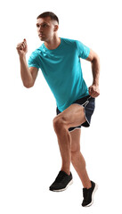 Poster - Man in sportswear running on white background