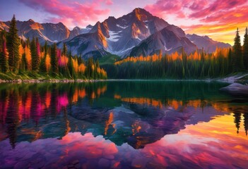 breathtaking mountain scenery sunrise showcasing majestic vibrant tranquil atmosphere stunning opportunities, landscape, nature, peaks, clouds, sky, colors