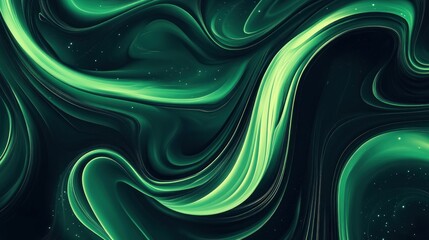 Wall Mural - abstract green and black swirling patterns create a fluid, dynamic visual effect.
