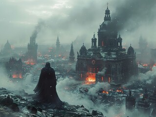 Canvas Print - A City in Flames: A Dark Fantasy Landscape