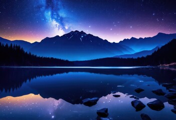 Wall Mural - captivating night landscape stunning detail under dazzling starry sky filled bright stars celestial wonders, beauty, illumination, twinkling, evening