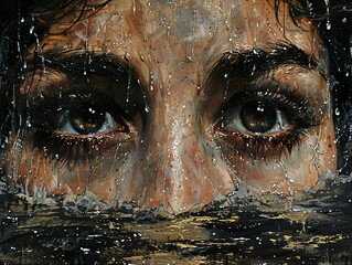 Poster - Close Up Portrait of Eyes with Rain Drops