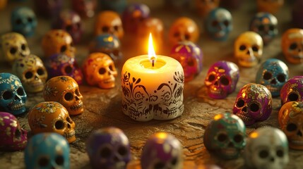 Mystical Skulls and Candle - Day of the Dead Celebration