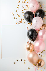 Set the scene for a memorable celebration with this joyful happy birthday background, featuring a delightful array of balloons in pink, white, and gold.