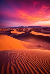 Wall Mural - breathtaking desert sunset illuminating endless sands vibrant colors soft silhouettes, landscape, horizon, panorama, twilight, scenery, light, evening, sky