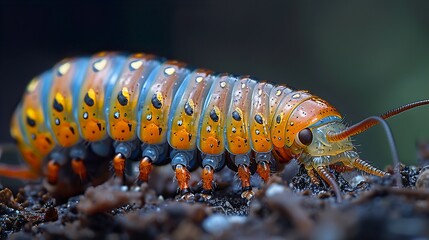 Sticker - Vibrant Millipede: A Close-Up Look at Nature's Masterpiece