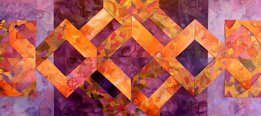 Canvas Print - Vibrant Abstract Geometric Composition in Purple and Orange Hues Featuring Dynamic Shapes and Bold Color Contrasts for a Modern and Eye-Catching Visual Experience