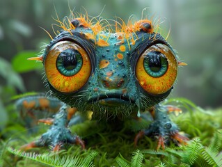 Sticker - Cute Fantasy Creature with Big Eyes in a Lush Forest