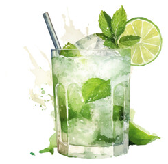 Poster - PNG Cocktail mojito drink plant.