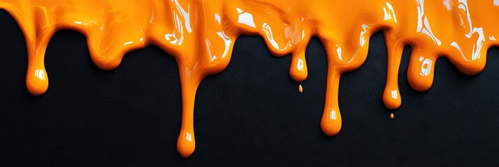 liquid orange paint dripping on black wall