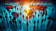 © Christian Müller - crowd of people walking on a world map, abstract illustration, concept of global life, migration