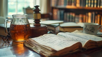 Canvas Print - Vintage Book and Tea: A Cozy Study Setting