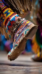 Wall Mural - Intricate Beadwork on Native American Moccasins During Rhythmic Dance Performance