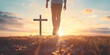 © A2Z AI  - Person Walking on a Bible Path Leading to the Cross | Symbol of Faith, Devotion, and Spiritual Journey