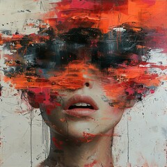 Wall Mural - Abstract Portrait of a Woman with Hidden Eyes