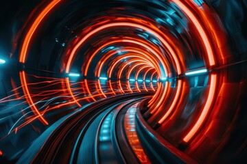 Wall Mural - A futuristic tunnel with glowing lights. AI.