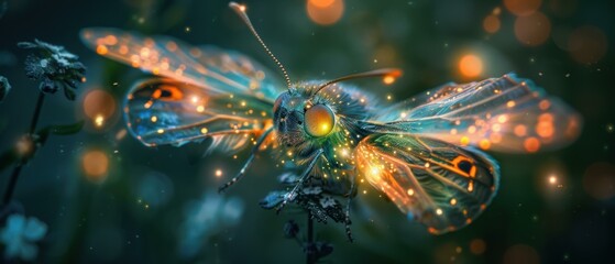 Sticker - A glowing butterfly with intricate details. AI.