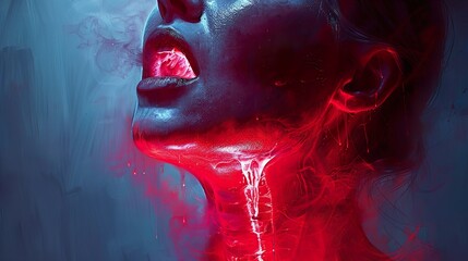 Canvas Print - Surreal Woman with Red and Blue Light: Abstract Digital Art