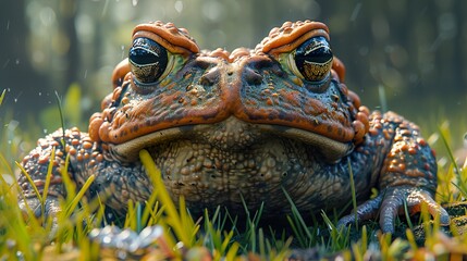 Poster - Close Up Portrait of a Toad in the Rain