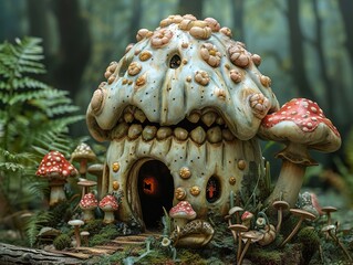 Sticker - Enchanted Mushroom House in a Fantasy Forest