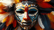 © Thiago - African tribal wooden mask adorned with feathers and colorful paint. African Tribal Ceremony. Illustration